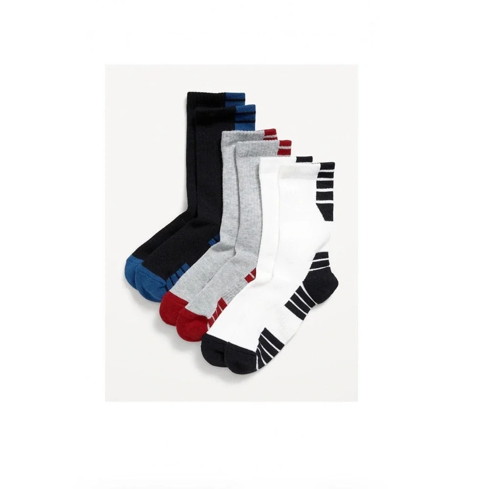 Old Navy Boys Performance Basketball Socks 3-Pack Black Grey White Size M 13-3Y